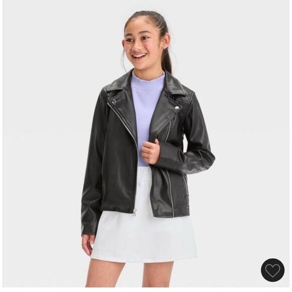 Art Class Girl’s Black Quilted Faux Leather Full Zip Moto Jacket Extra - Picture 1 of 7